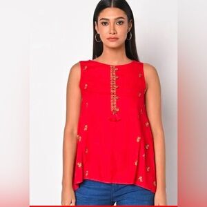 Women’s Red Embroidered Sleeveless Top